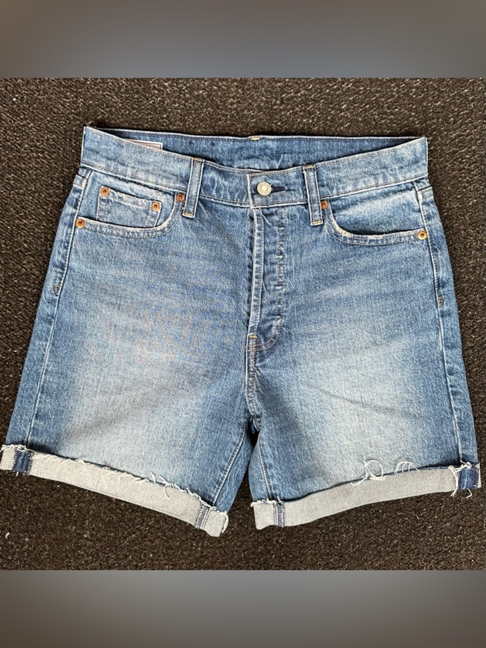 NEW GAP High Rise Button Fly Mid Blue Denim Shorts - Size 27